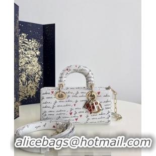 Hot Style Dior Dioramour Small Lady D-Joy Bag in White Calfskin with Heart Je Vous Adore Print 6004 Black and Red 2024