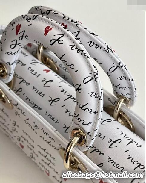 Hot Style Dior Dioramour Small Lady D-Joy Bag in White Calfskin with Heart Je Vous Adore Print 6004 Black and Red 2024