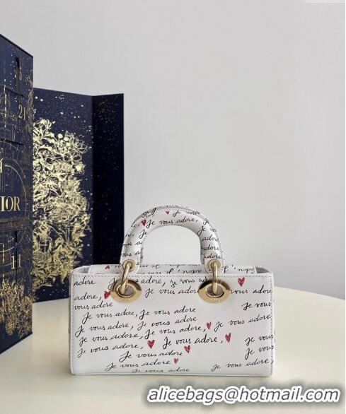 Hot Style Dior Dioramour Small Lady D-Joy Bag in White Calfskin with Heart Je Vous Adore Print 6004 Black and Red 2024