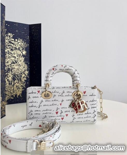 Hot Style Dior Dioramour Small Lady D-Joy Bag in White Calfskin with Heart Je Vous Adore Print 6004 Black and Red 2024