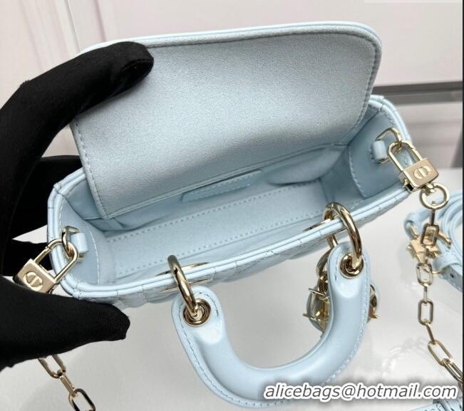 Original Cheap Dior Lady D-Joy Micro Bag in Cannage Lambskin 0806 Pale Blue 2024