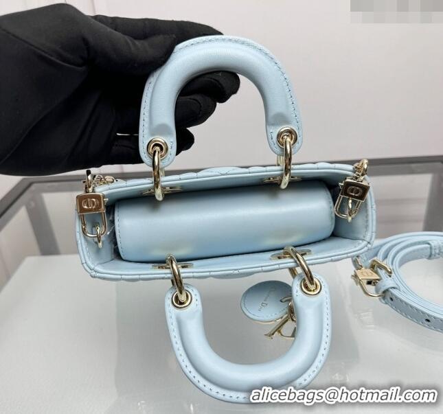 Original Cheap Dior Lady D-Joy Micro Bag in Cannage Lambskin 0806 Pale Blue 2024