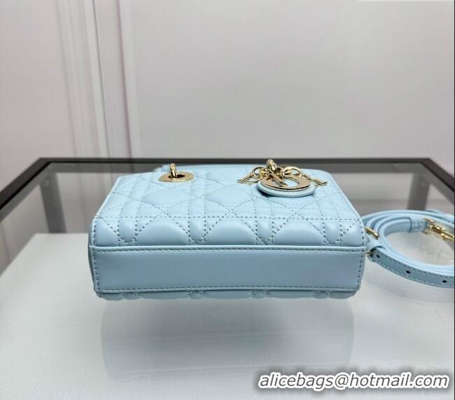 Original Cheap Dior Lady D-Joy Micro Bag in Cannage Lambskin 0806 Pale Blue 2024