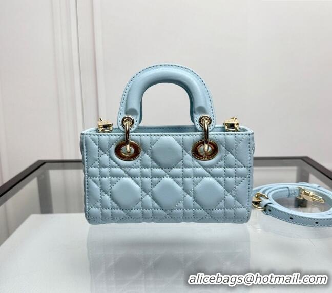 Original Cheap Dior Lady D-Joy Micro Bag in Cannage Lambskin 0806 Pale Blue 2024