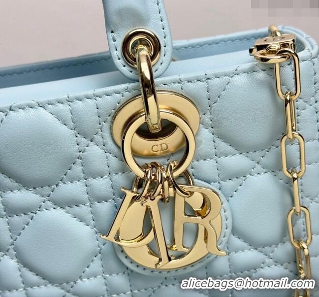 New Cheap Dior Lady D-Joy Small Bag in Cannage Lambskin M0806 Pale Blue 2024