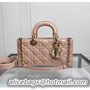 Generous Classic Dior Lady D-Joy Medium Bag in Patent Calfskin 0806 Nude Pink 2024