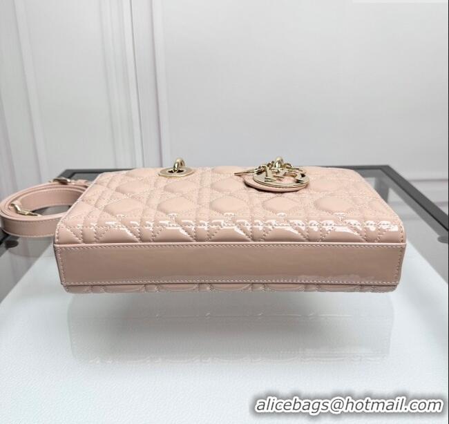 Generous Classic Dior Lady D-Joy Medium Bag in Patent Calfskin 0806 Nude Pink 2024