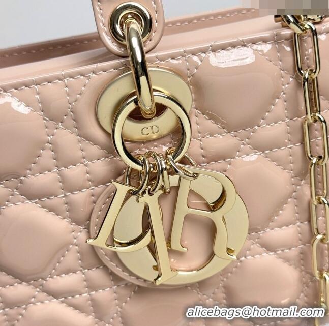 Generous Classic Dior Lady D-Joy Medium Bag in Patent Calfskin 0806 Nude Pink 2024