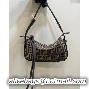 Original Cheap Fendi Simply Mini Hobo bag in FF jacquard fabric 8662 Brown 2024