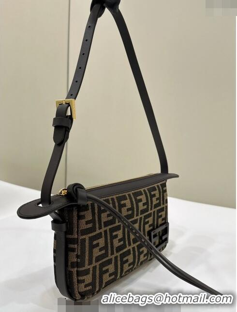 Original Cheap Fendi Simply Mini Hobo bag in FF jacquard fabric 8662 Brown 2024