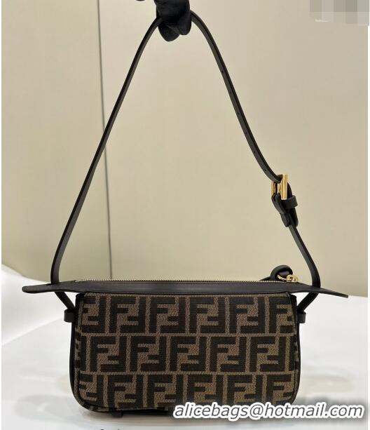 Original Cheap Fendi Simply Mini Hobo bag in FF jacquard fabric 8662 Brown 2024