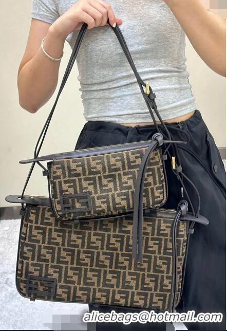 Original Cheap Fendi Simply Mini Hobo bag in FF jacquard fabric 8662 Brown 2024