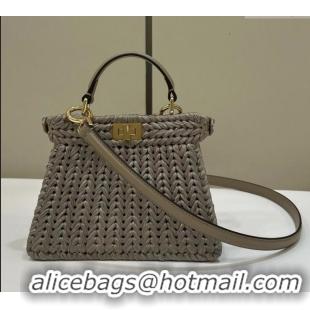 Cheapest Fendi Peekaboo ISeeU Petite Bag in interlaced fiber 80169S Dove Grey 2024