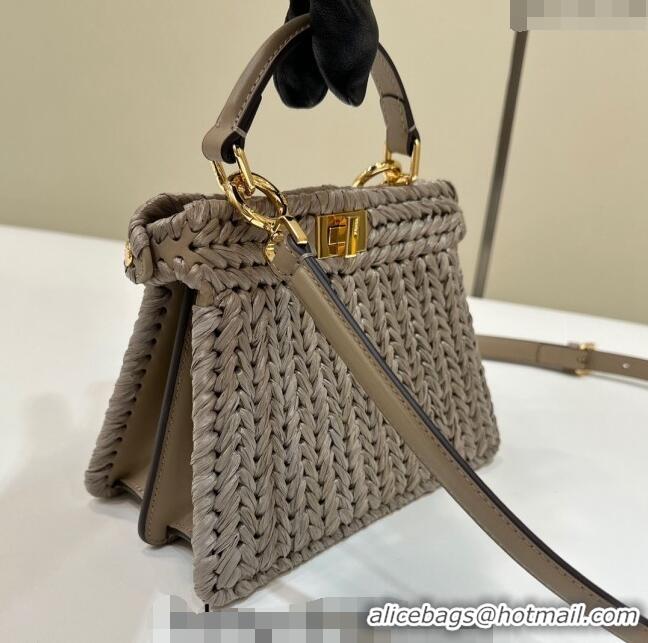 Cheapest Fendi Peekaboo ISeeU Petite Bag in interlaced fiber 80169S Dove Grey 2024