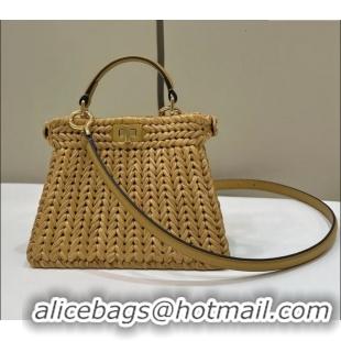 Buy Classic Fendi Peekaboo ISeeU Petite Bag in interlaced fiber 80169S Khaki 2024