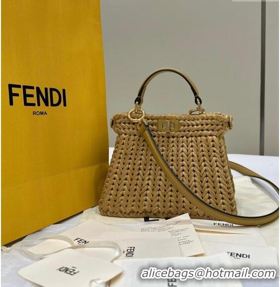 Buy Classic Fendi Peekaboo ISeeU Petite Bag in interlaced fiber 80169S Khaki 2024