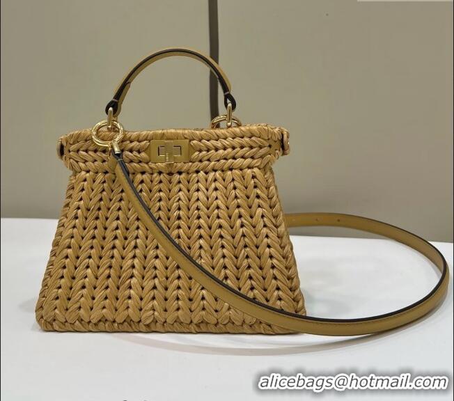 Buy Classic Fendi Peekaboo ISeeU Petite Bag in interlaced fiber 80169S Khaki 2024