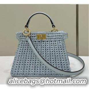 Top Quality Fendi Peekaboo ISeeU Petite Bag in interlaced fiber 80169S Light Blue 2024