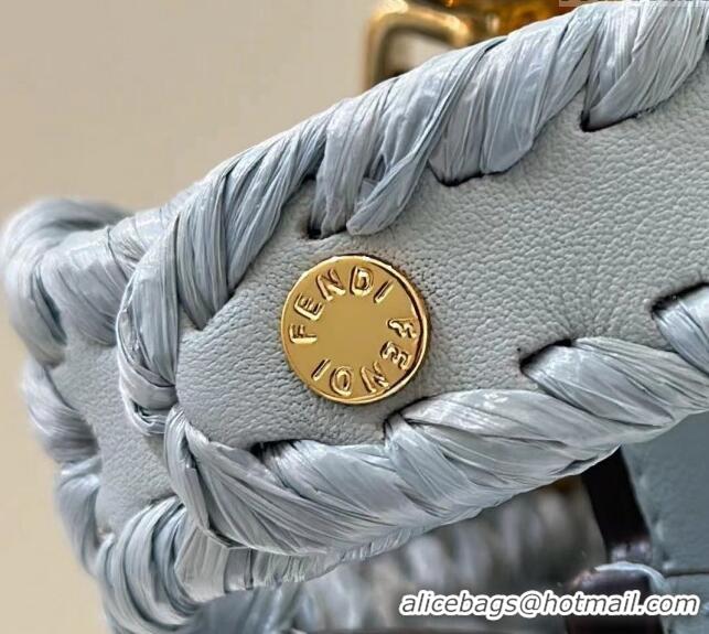 Top Quality Fendi Peekaboo ISeeU Petite Bag in interlaced fiber 80169S Light Blue 2024