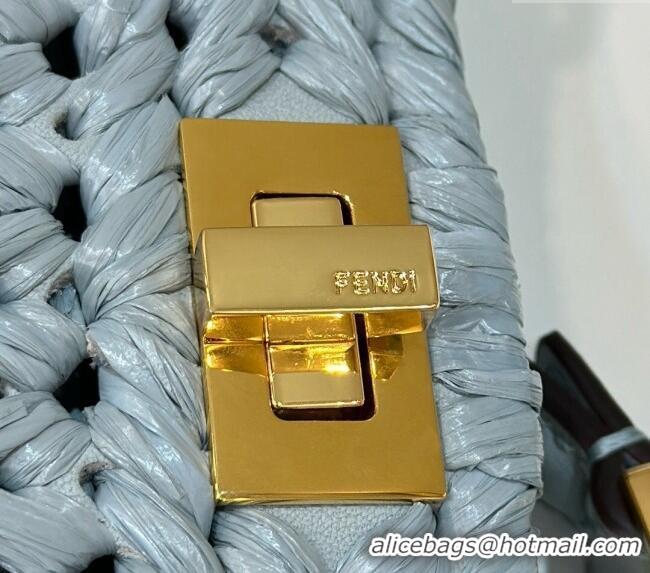 Top Quality Fendi Peekaboo ISeeU Petite Bag in interlaced fiber 80169S Light Blue 2024