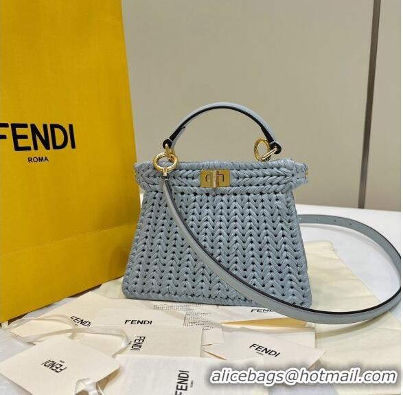 Top Quality Fendi Peekaboo ISeeU Petite Bag in interlaced fiber 80169S Light Blue 2024