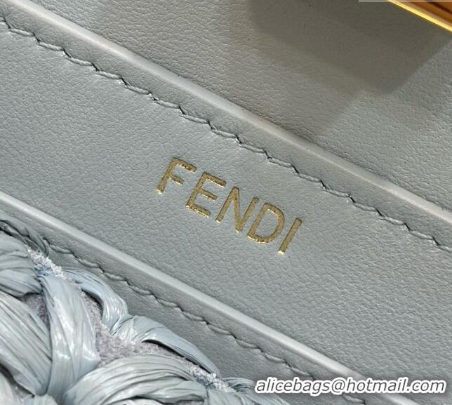 Best Price Fendi Peekaboo ISeeU Small Bag in interlaced fiber 80169M Light Blue 2024