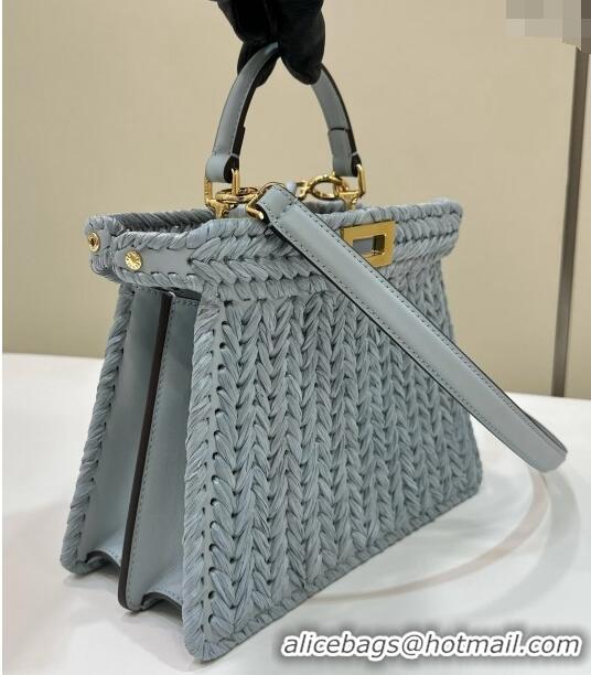 Best Price Fendi Peekaboo ISeeU Small Bag in interlaced fiber 80169M Light Blue 2024