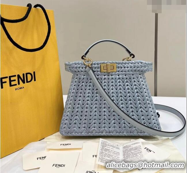 Best Price Fendi Peekaboo ISeeU Small Bag in interlaced fiber 80169M Light Blue 2024