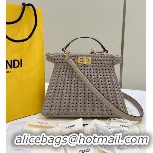 Top Grade Fendi Peekaboo ISeeU Small Bag in interlaced fiber 80169M Dove Grey 2024