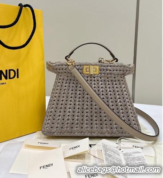 Top Grade Fendi Peekaboo ISeeU Small Bag in interlaced fiber 80169M Dove Grey 2024