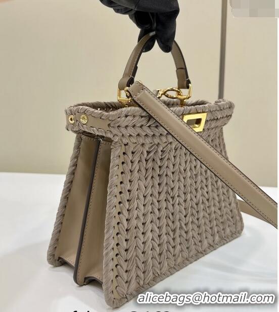 Top Grade Fendi Peekaboo ISeeU Small Bag in interlaced fiber 80169M Dove Grey 2024