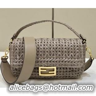 New Release Creation Fendi Baguette Medium Bag in interlaced fiber 80168 Dove Grey 2024