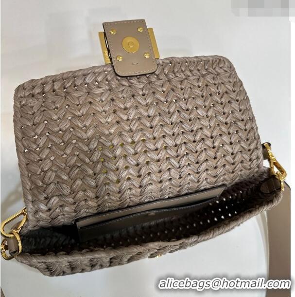 New Release Creation Fendi Baguette Medium Bag in interlaced fiber 80168 Dove Grey 2024