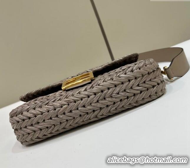 New Release Creation Fendi Baguette Medium Bag in interlaced fiber 80168 Dove Grey 2024