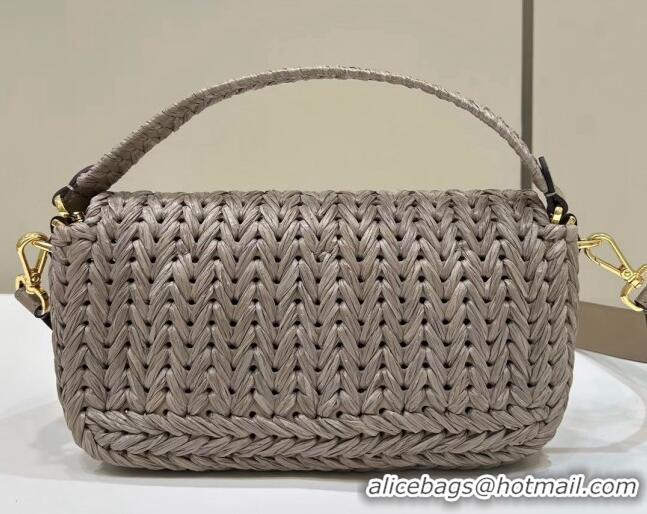 New Release Creation Fendi Baguette Medium Bag in interlaced fiber 80168 Dove Grey 2024