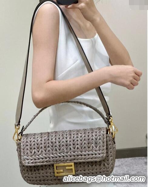 New Release Creation Fendi Baguette Medium Bag in interlaced fiber 80168 Dove Grey 2024