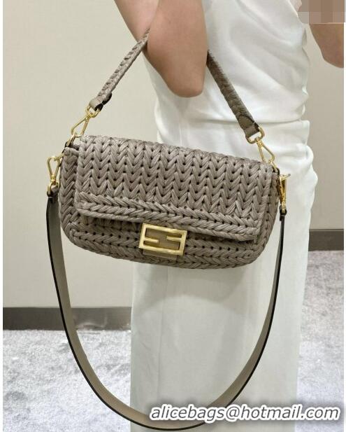 New Release Creation Fendi Baguette Medium Bag in interlaced fiber 80168 Dove Grey 2024