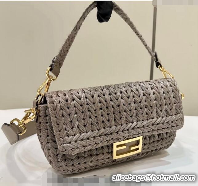 New Release Creation Fendi Baguette Medium Bag in interlaced fiber 80168 Dove Grey 2024