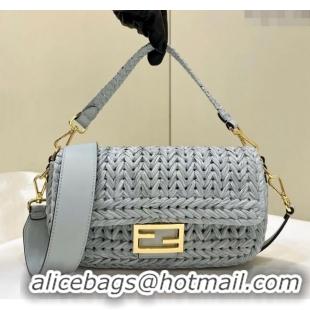 Market Sells Fendi Baguette Medium Bag in interlaced fiber 80168 Light Blue 2024