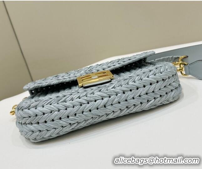 Market Sells Fendi Baguette Medium Bag in interlaced fiber 80168 Light Blue 2024