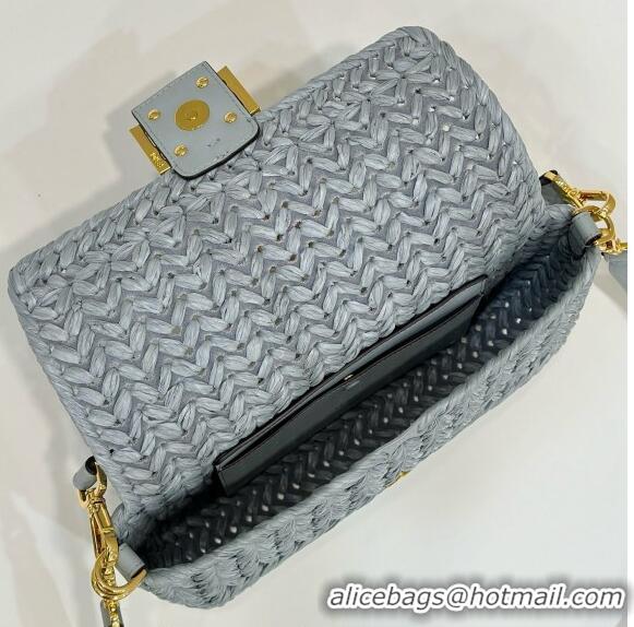 Market Sells Fendi Baguette Medium Bag in interlaced fiber 80168 Light Blue 2024