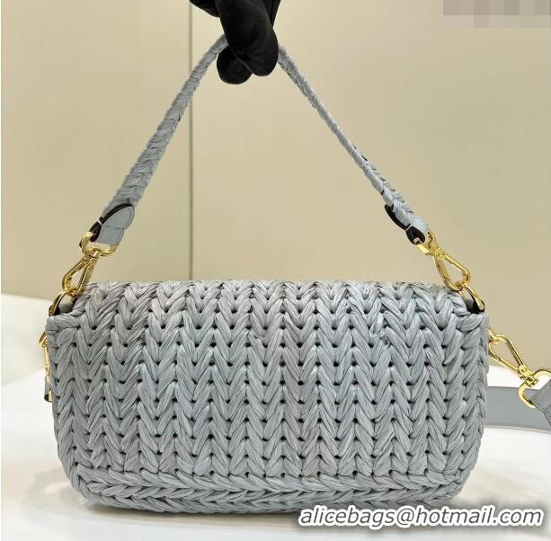 Market Sells Fendi Baguette Medium Bag in interlaced fiber 80168 Light Blue 2024