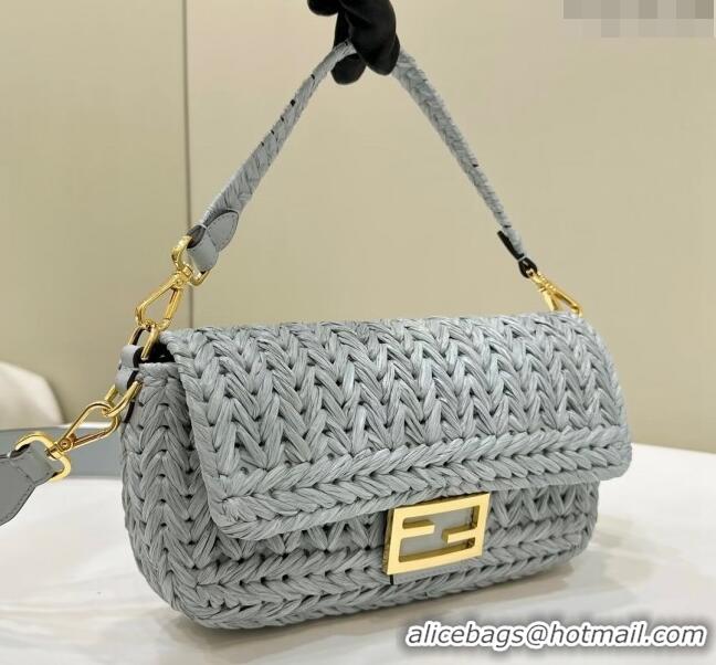 Market Sells Fendi Baguette Medium Bag in interlaced fiber 80168 Light Blue 2024