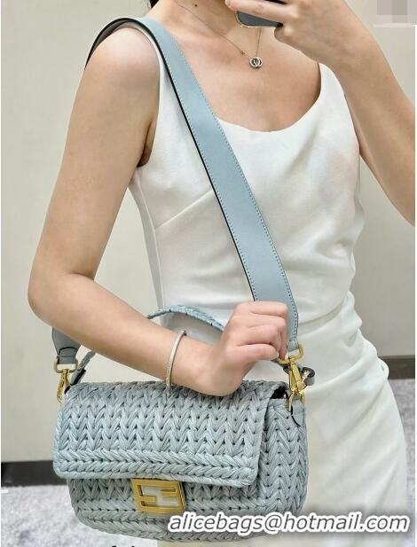 Market Sells Fendi Baguette Medium Bag in interlaced fiber 80168 Light Blue 2024