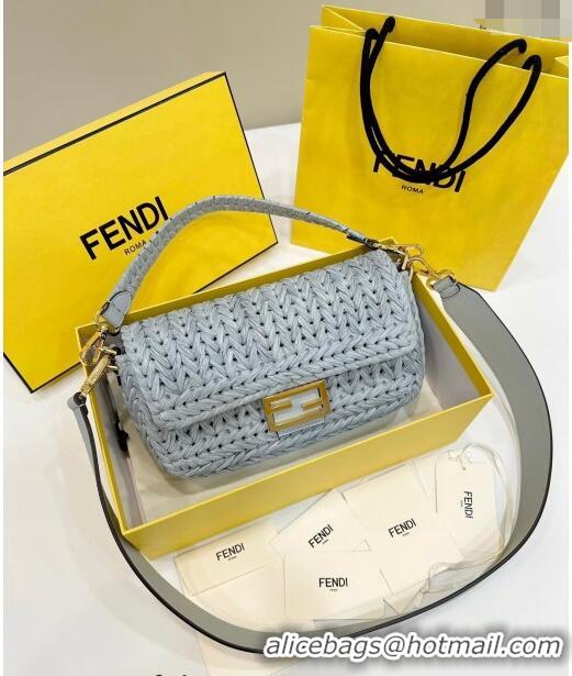 Market Sells Fendi Baguette Medium Bag in interlaced fiber 80168 Light Blue 2024