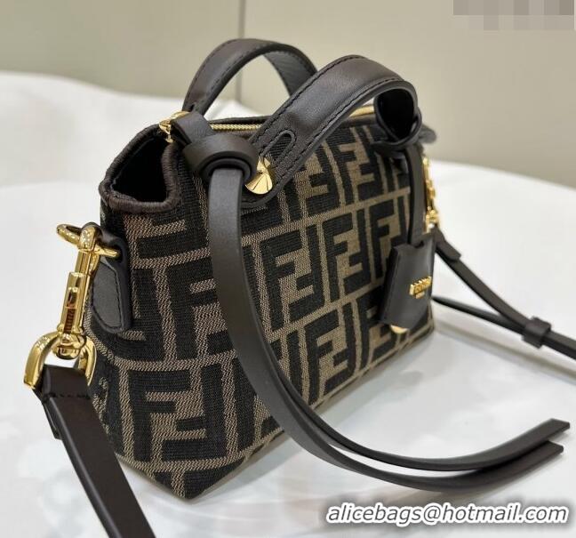 Buy New Cheap Fendi By The Way Mini Boston Bag in FF fabric 8665S Brown 2024