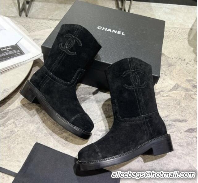 Unique Style Chanel Calfskin Heel Ankle Boots 3cm with Side CC Black 722009