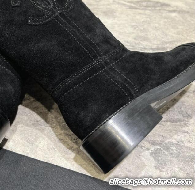 Unique Style Chanel Calfskin Heel Ankle Boots 3cm with Side CC Black 722009