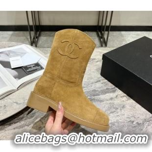 Cheapest Chanel Suede Heel Ankle Boots 3cm with Side CC Yellow 722010