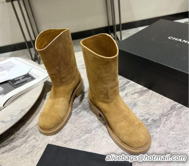 Cheapest Chanel Suede Heel Ankle Boots 3cm with Side CC Yellow 722010